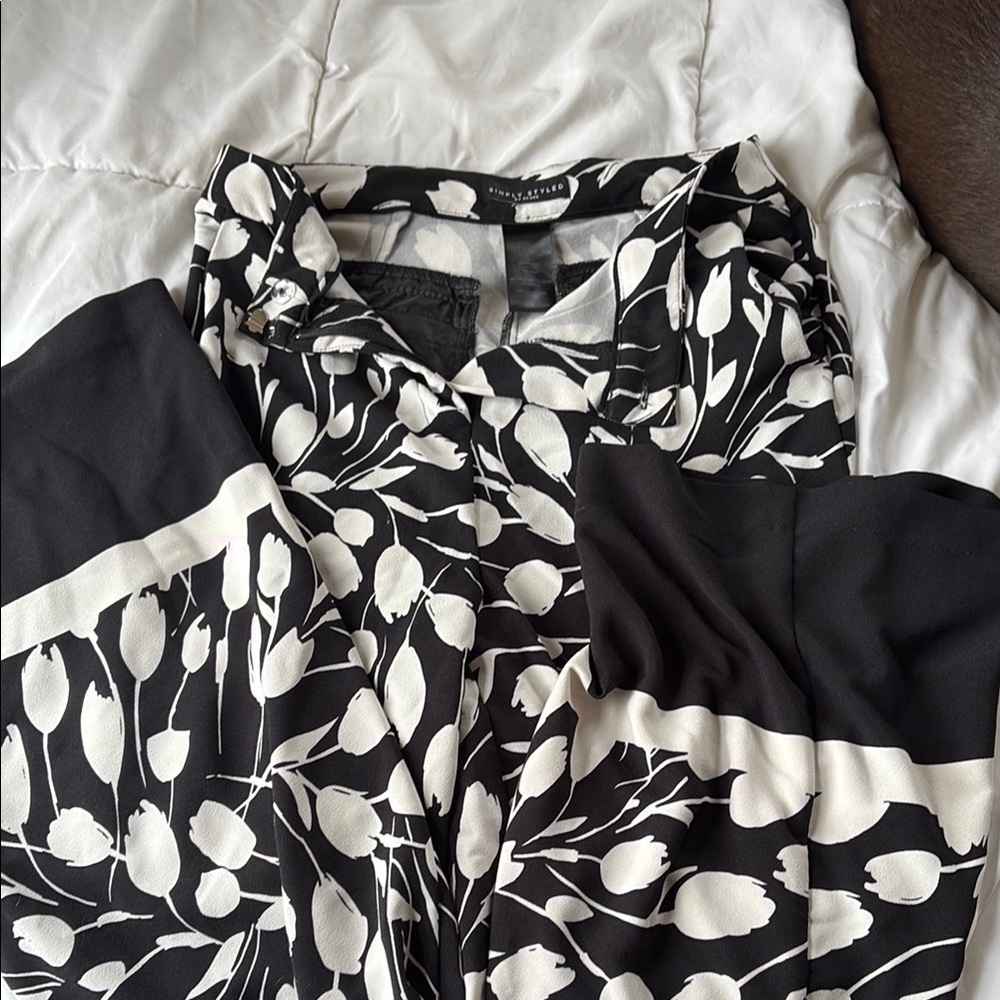 Floral Black and White Women's Pants
